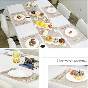 Beige Placemats for Dining Table‎ Set of 6 1 extra Washable Modern Cleanig easy.